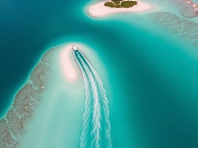 Boat cruising between the Turks and Caicos cays