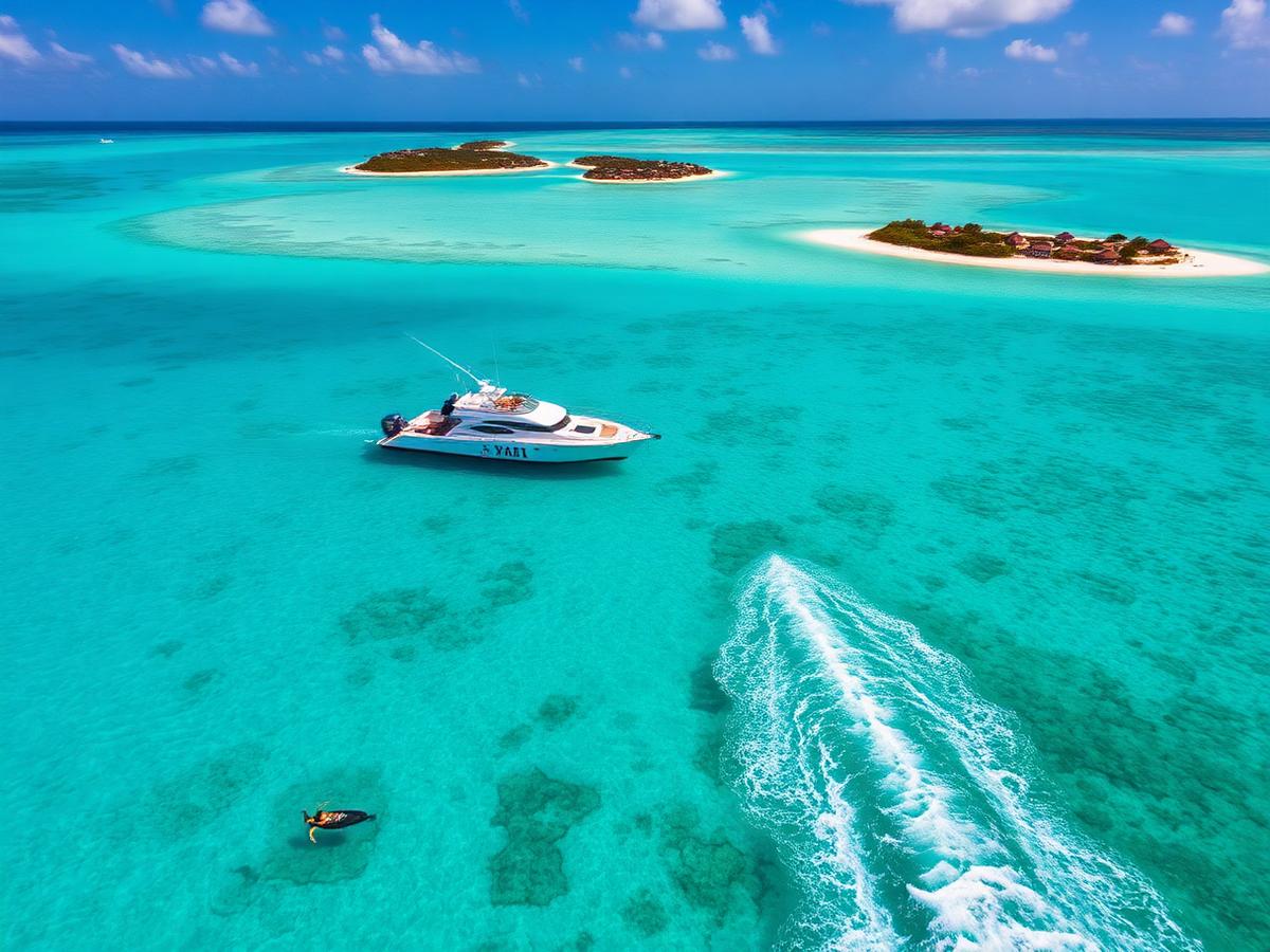 Boat charter on turquoise water in Turks and Caicos